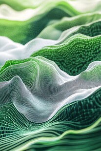 绿白交织的灵动波纹织物