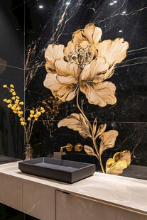 奢华黑金花卉风浴室设计