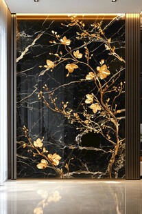 奢华黑金花卉大理石玄关背景
