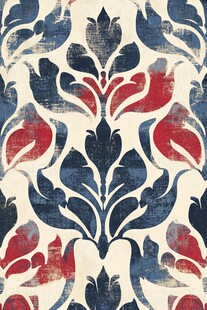 复古风红蓝植物花纹图案