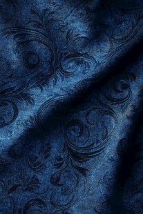 深蓝色花纹布料纹理特写