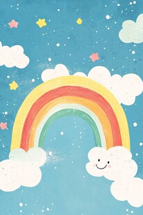 梦幻彩虹云朵天空插画