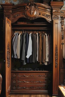 欧式雕花实木衣柜内景