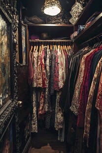 复古风格的华丽衣物衣帽间