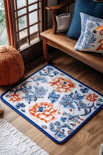 中式风花卉图案精美地垫