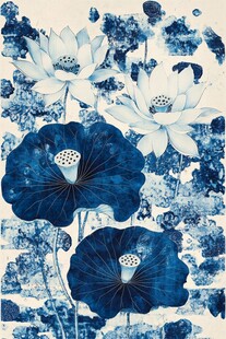 青花瓷风荷花水墨图案