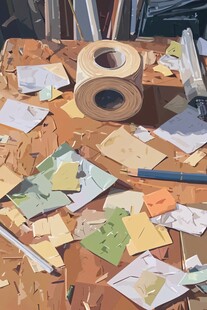 凌乱桌面的手工材料场景