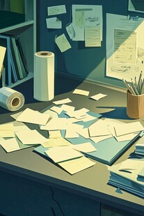 杂乱办公桌面的日常景象