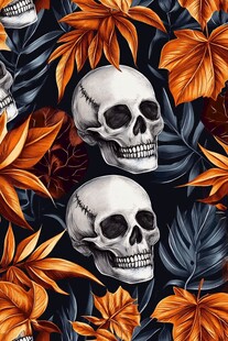 骷髅与秋叶的神秘图案