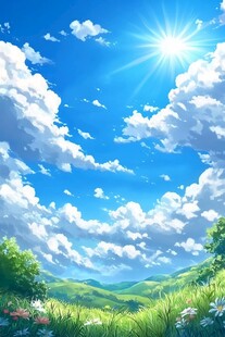 晴朗绿野上的梦幻天空