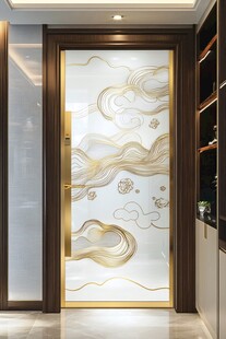 中式艺术玻璃玄关装饰门