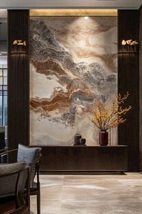 中式客厅大理石山水背景墙