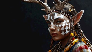 奇幻鹿角妆容造型的人物