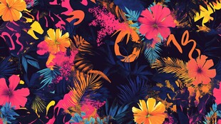 热带花卉火烈鸟图案背景