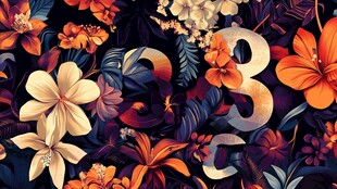 热带花卉与数字艺术图案