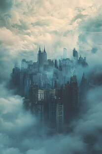 云雾缭绕中的梦幻都市