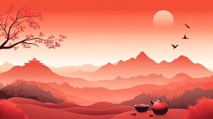 秋日山水间的诗意茶景