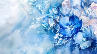 梦幻蓝调花朵水彩画