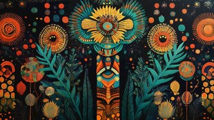 神秘图腾风格的奇幻花卉图景