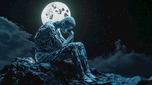 月下沉思的神秘石像