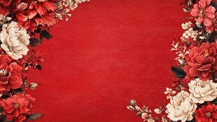 中式红底花卉边框背景图