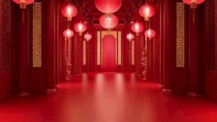 中式红廊 灯笼摇曳的典雅空间