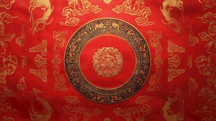 中式红底金纹传统装饰图案