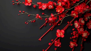 红梅花枝展 喜庆韵味浓