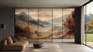 现代客厅的山水艺术移门