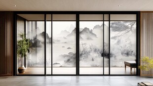 中式山水风玻璃隔断美居