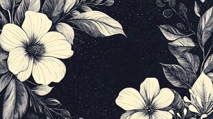 复古花卉黑白插画背景