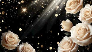 梦幻白玫瑰与闪耀金点背景