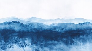 水墨风格蓝调远山风景图