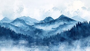 水墨风群山森林梦幻图景