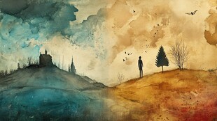 梦幻风景中的孤独身影