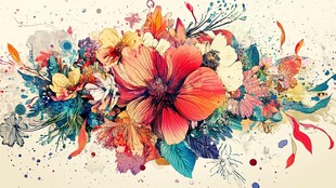 绚丽多彩花卉水彩画作品