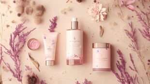 浪漫粉系美妆护肤品展示