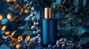 深邃蓝瓶香水 植物环绕