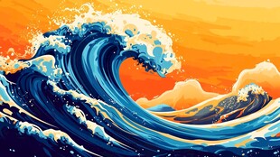 壮观海浪绘就绚丽海洋景