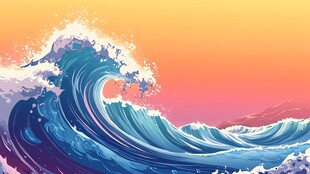 澎湃海浪绘就绚丽海景