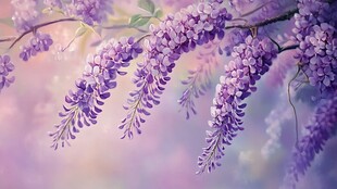 梦幻紫藤花垂落美景