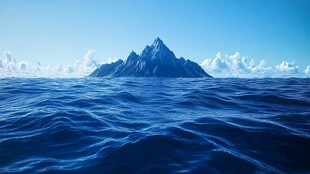 孤峰傲立蓝色海洋间