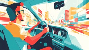 驾驶途中的城市风景