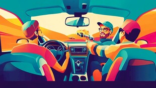 车内三人欢乐互动场景