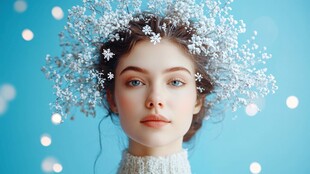 梦幻雪花头饰的美丽少女