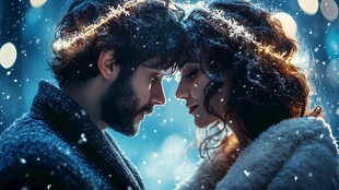 雪夜中相拥的浪漫情侣