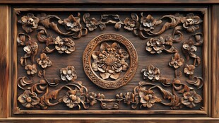 中式木雕花卉纹精美饰板