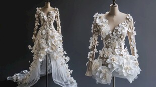 精致白花装饰梦幻婚纱礼服