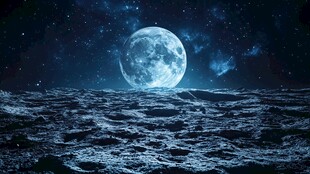 夜空中的满月与月面景观