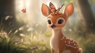 小鹿与蝶的梦幻森林邂逅